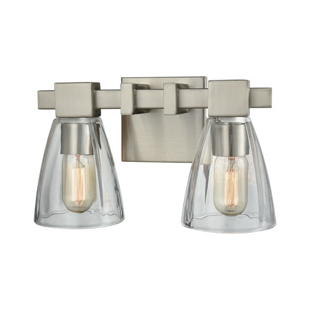 ELK LIGHTING Ensley 2-Lght Vanity Lmp in Satin Nckl w/Square-to-Round Clear Glass 11981/2